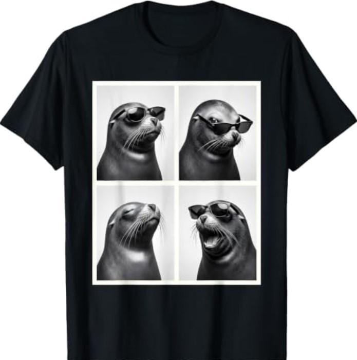 Funny Sea Lion Sunglasses Photo Booth for Ocean Fans T-Shirt