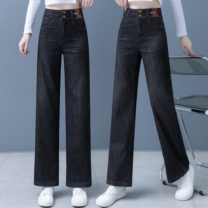 

Women s 2025 Korean High-Waisted Wide-Leg Jeans: Slimming Elastic Drape, Casual Fit M чорний колір сірий