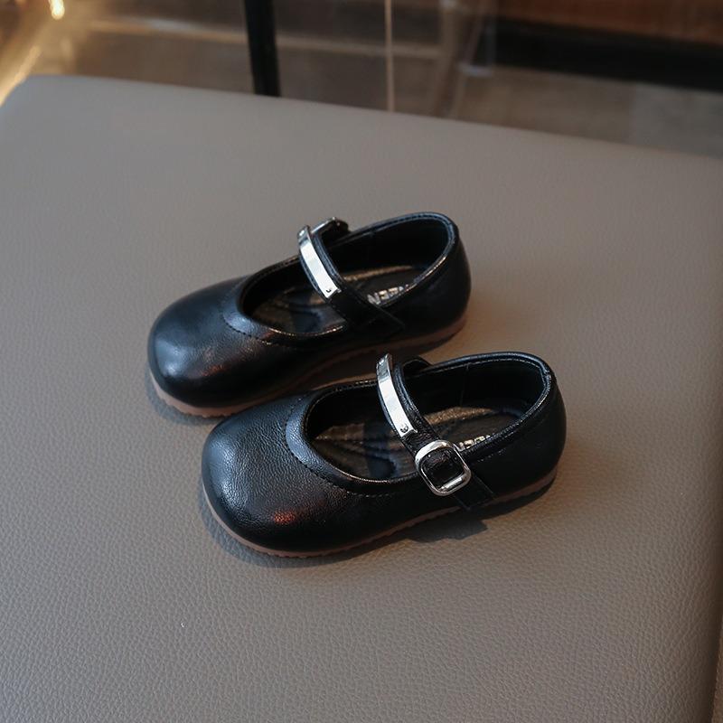 Korean Style Princess Simple Soft Sole Leather Shoes For Little Girls