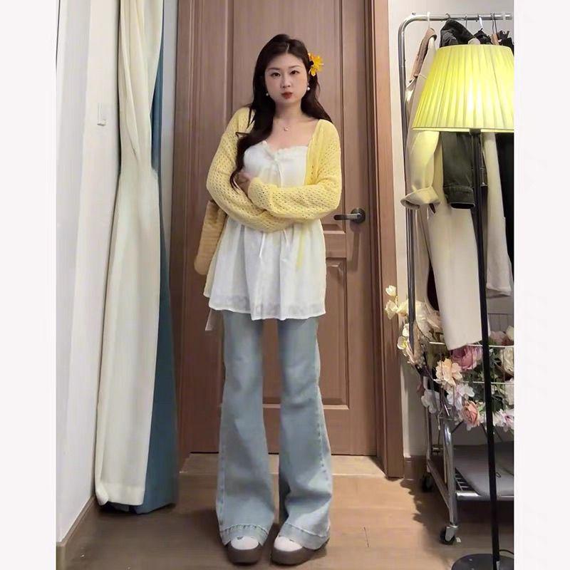 Plus Size French Lace Camisole & Knit Cardigan Set - Slimming Spring/Summer Outfit 2X (105-130 jin)