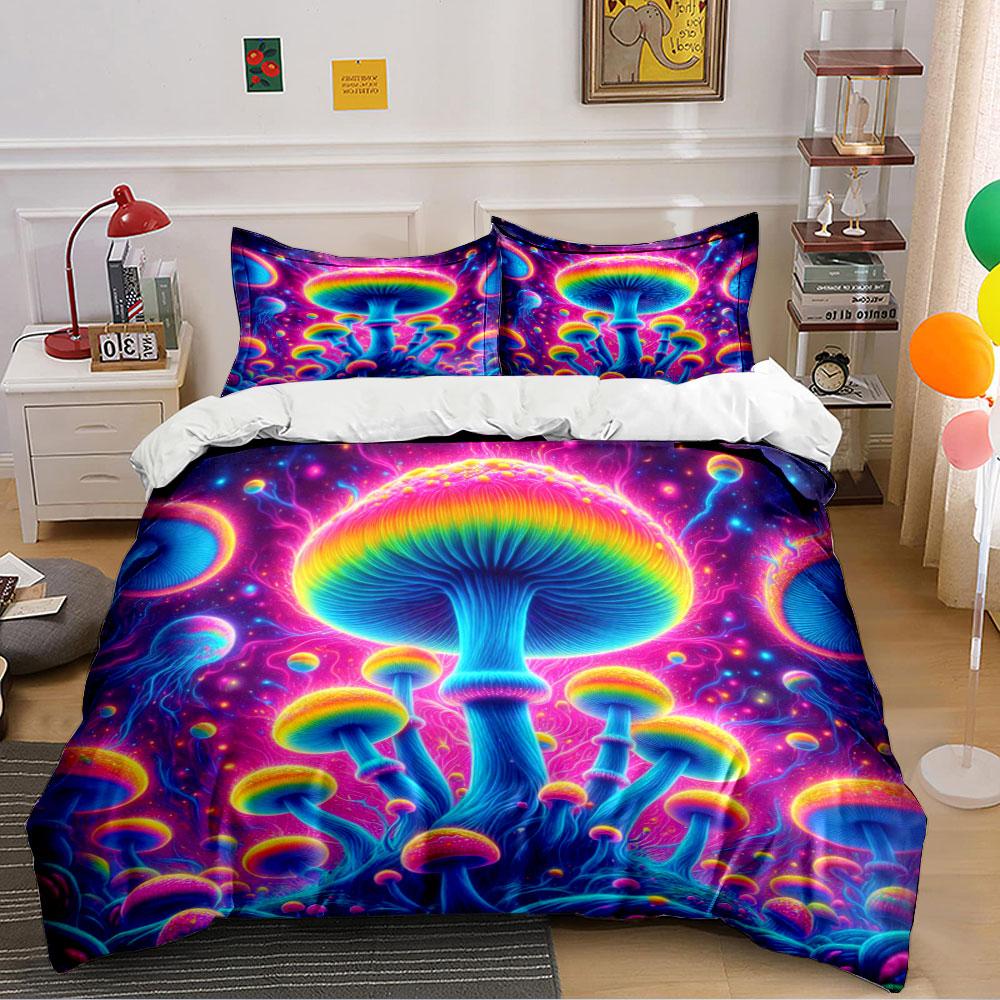 Glowing Mushroom Fantasy Set  Bedding Duvet Cover Set Duvet Cover Pillowcases (1 * Duvet Cover 2 * Pillowcases, without duvet insert) 135x200cm