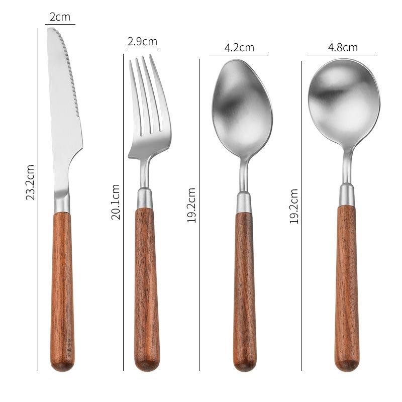 4Pcs/Sets 304 Stainless Steel Tableware Set,Steak Knife Fork Spoon Set Retro Walnut Wooden Handle Restaurant hotel Tableware Set
