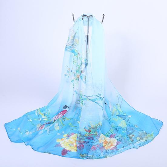 Lenço de Pescoço de Chiffon Fino Macio com Estampa Floral da Moda Mulheres Viagem Praia Xale