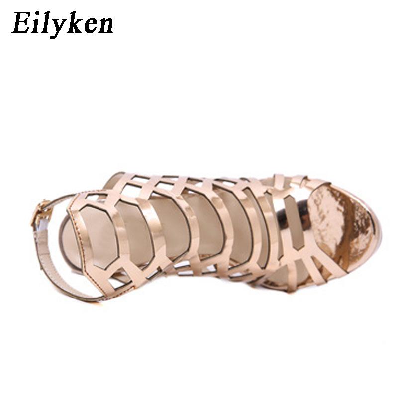 Fashion Eilyken Design Golden Open Toe Thin Heels Women Sandals Designer Narrow Band Buckle Strap Gladiator Ladies Shoes Zapatos Mujer