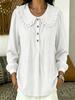 1116 New Women's Solid Color Anti-cotton and Linen Loose Doll Collar Long Sleeve Top