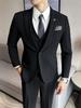 Slim Fit Striped Three-Piece Men's Suit - Casual Single-Breasted Wrinkle-Resistant Formal Wear.