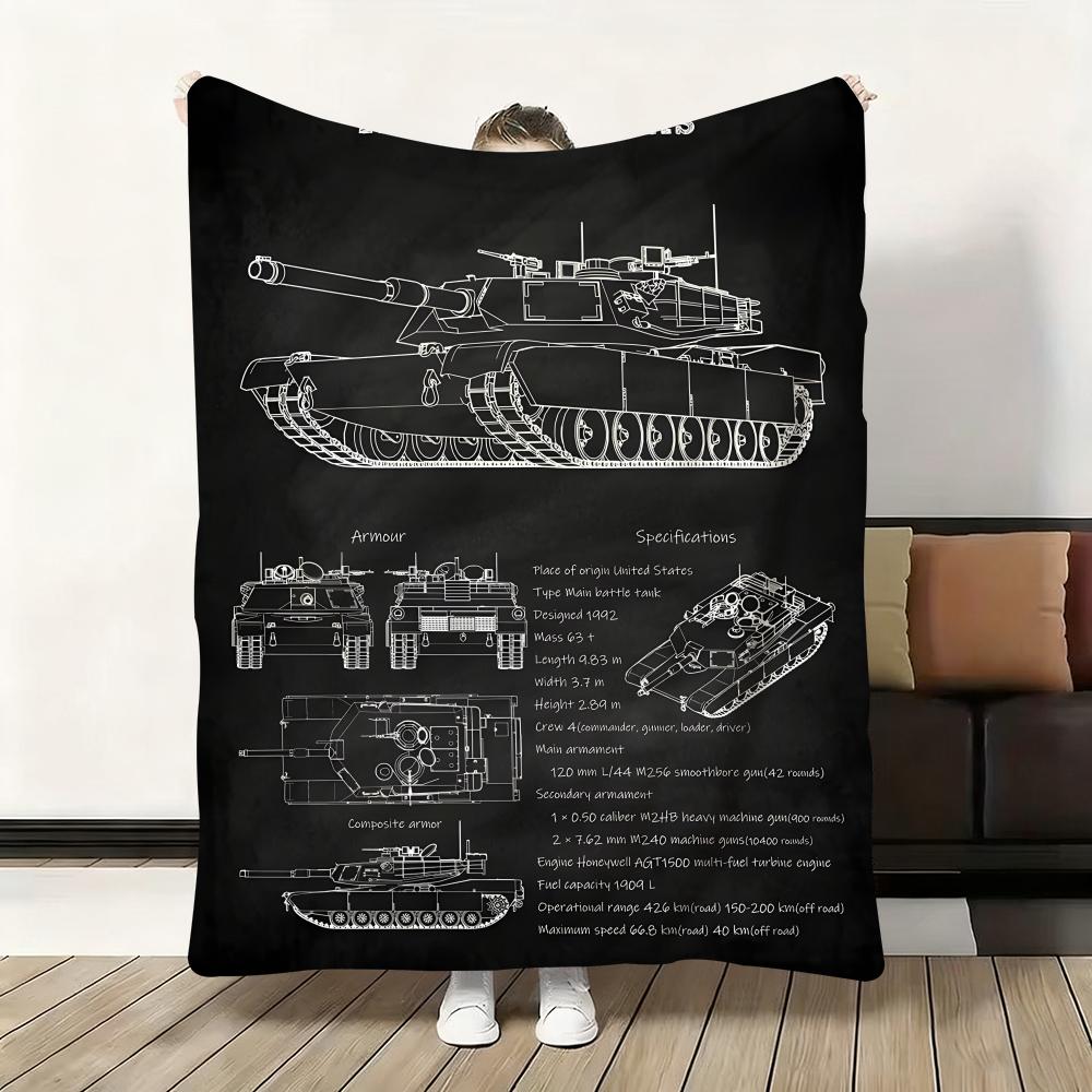 Tanks Blueprint Black  Heavy Tank Throw Flannel Fluffy Soft Blanket Warm Skin-Friendly Throw for Sofa Bed Office Nap Winter