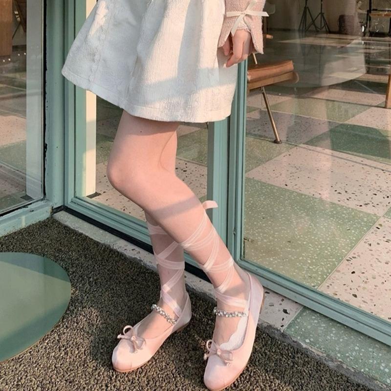 Women Crisscross Ribbon Bandages Low Cut Antislip Cotton Socks Japanese Style Dancing Party Solid Invisible Short Socks