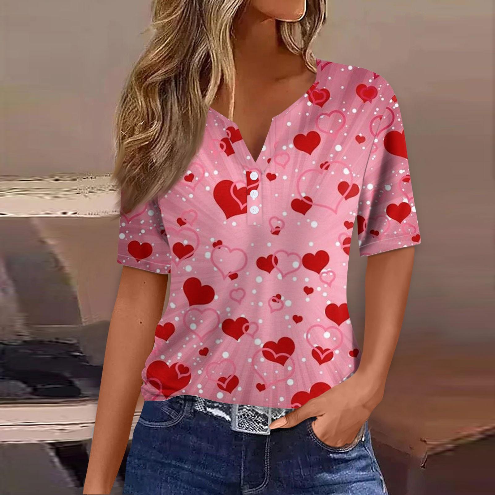 

Жен. Футболка Футболка С принтом Пуговицы С короткими рукавами Повседневные Выходные Мода Классический V-образный вырез Обычный Верх M красный