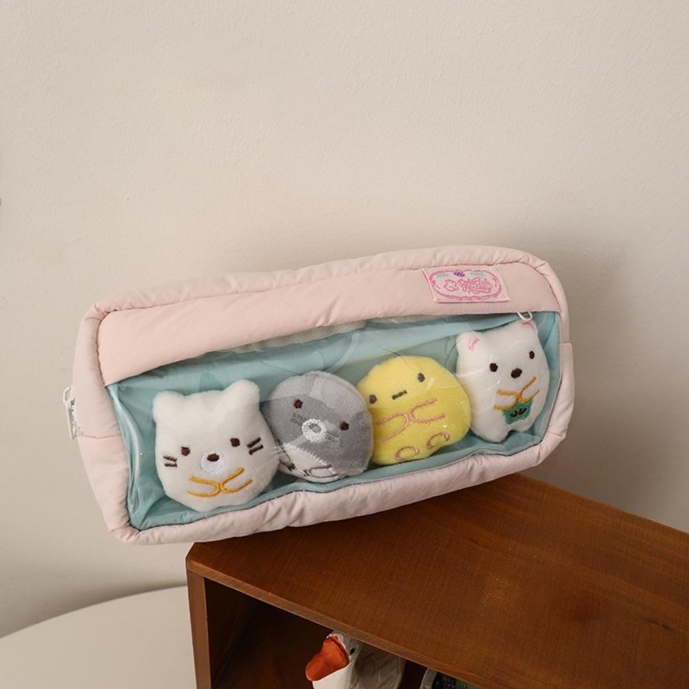 

Star Pattern Handheld Pen Bag Large Capacity Stationery Bag Simple Stationery Organizer Gift Pink with 4pcs dolls