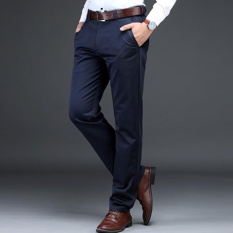 Fengxun Men's Autumn/Winter Stretch Straight Business Casual Pants