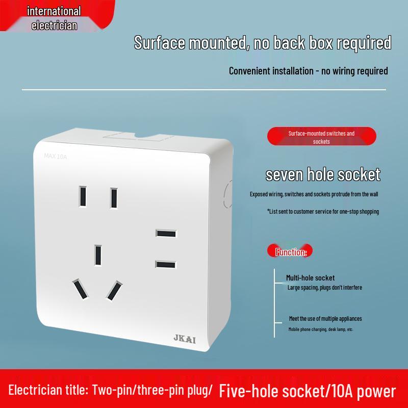 Surface-Mounted Integrated Switch Panel: One-Gang Single-Control, Two-Gang Double-Control, Wall Light Switch with Five Holes.