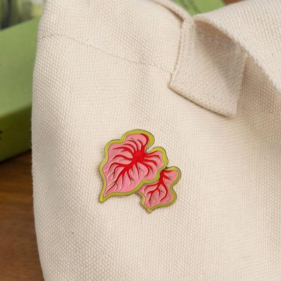 Alloy Brooch, Enamel Leaf Design Lapel Pin, Plant Lover Badge with Smooth Lines Bright Color, Fresh Style Brooch for Shirts Suits Sweaters Canvas