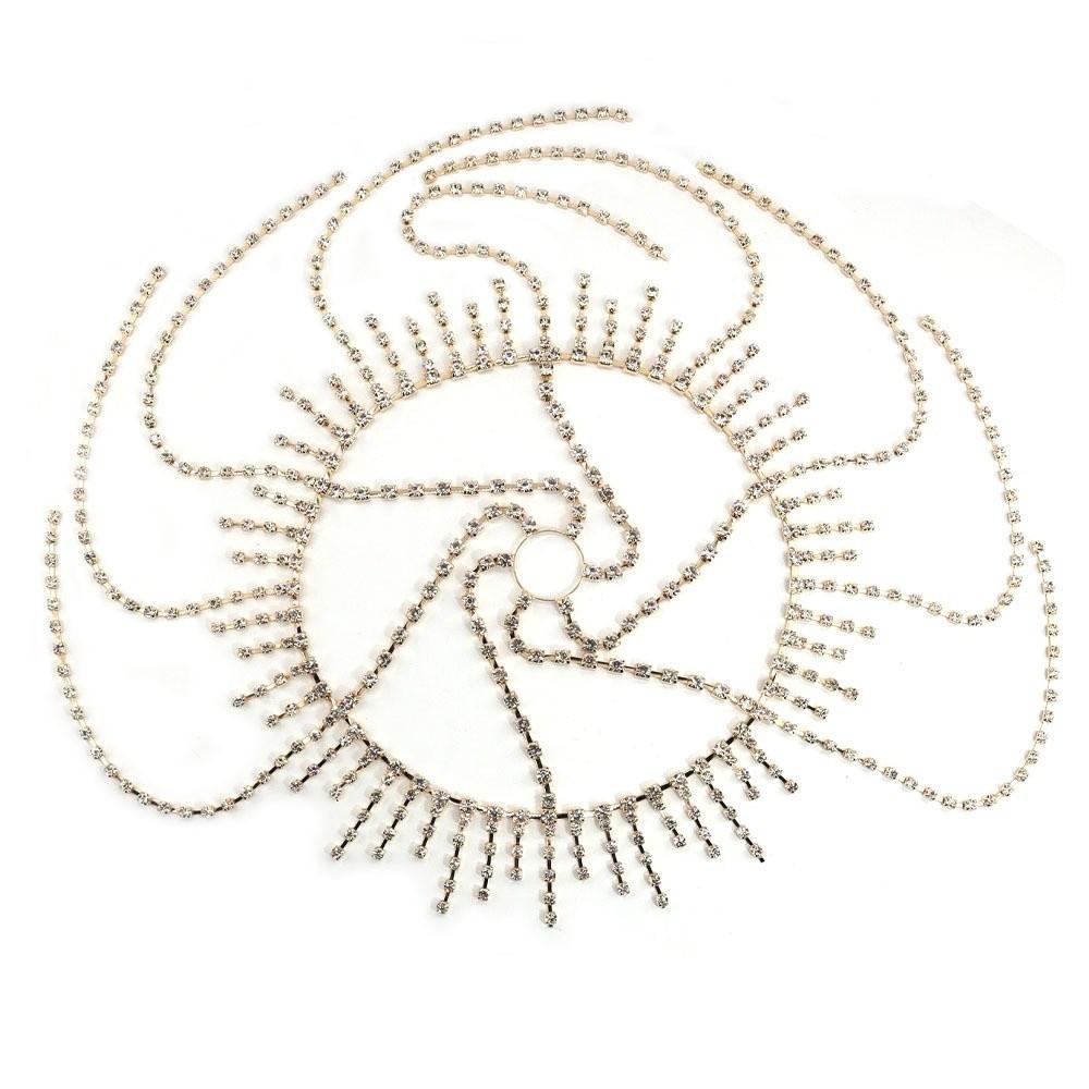 Full Rhinestone Inlay Rhinestone Cap Headpiece Fringe Mesh Tassel Headband  Catwalk Show