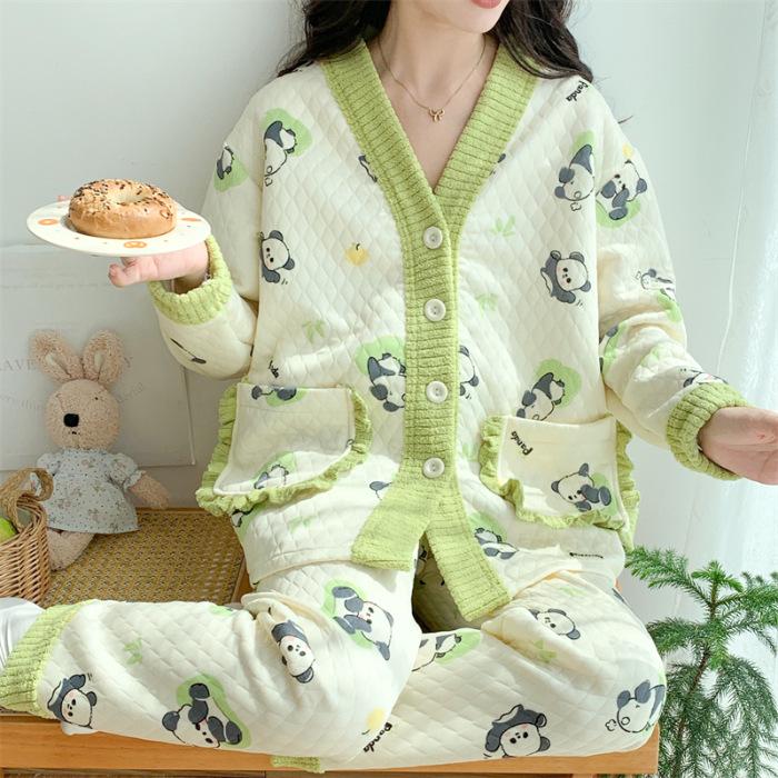 Damen Cartoon Baumwollpyjama Set - Warm und stilvoll für Herbst/Winter