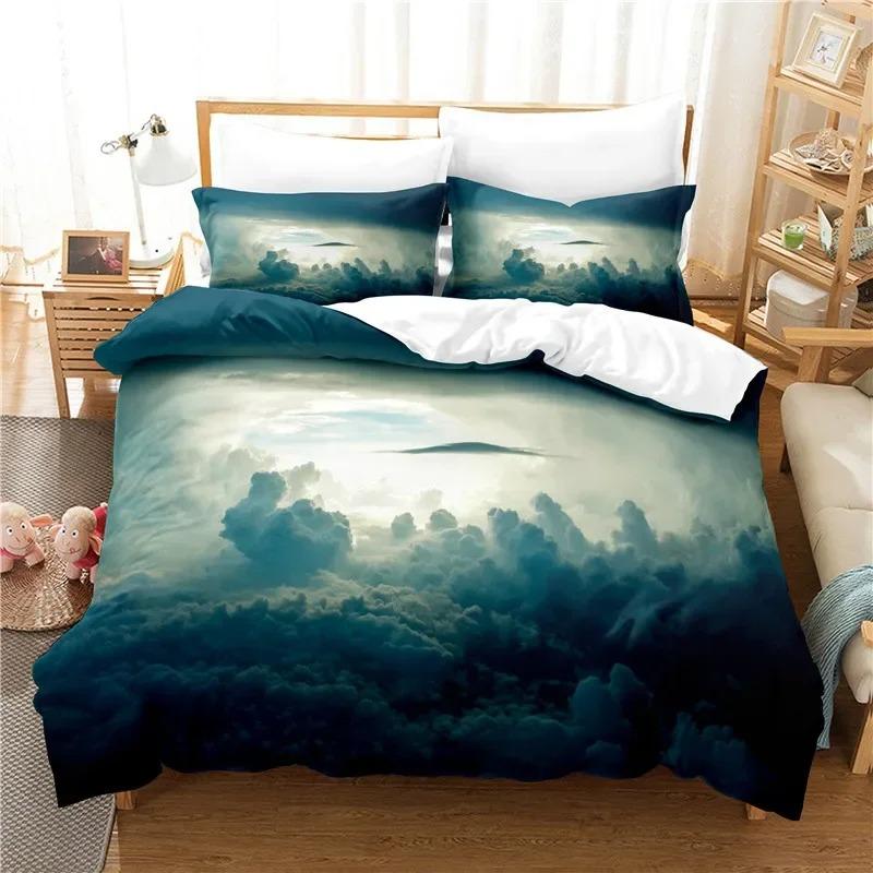 Cloud Sky Duvet Cover Set King/Queen Size,pink Blue-green Beautiful Natural Scenery Soft Bedding Set for Kids Teens Adults Girls
