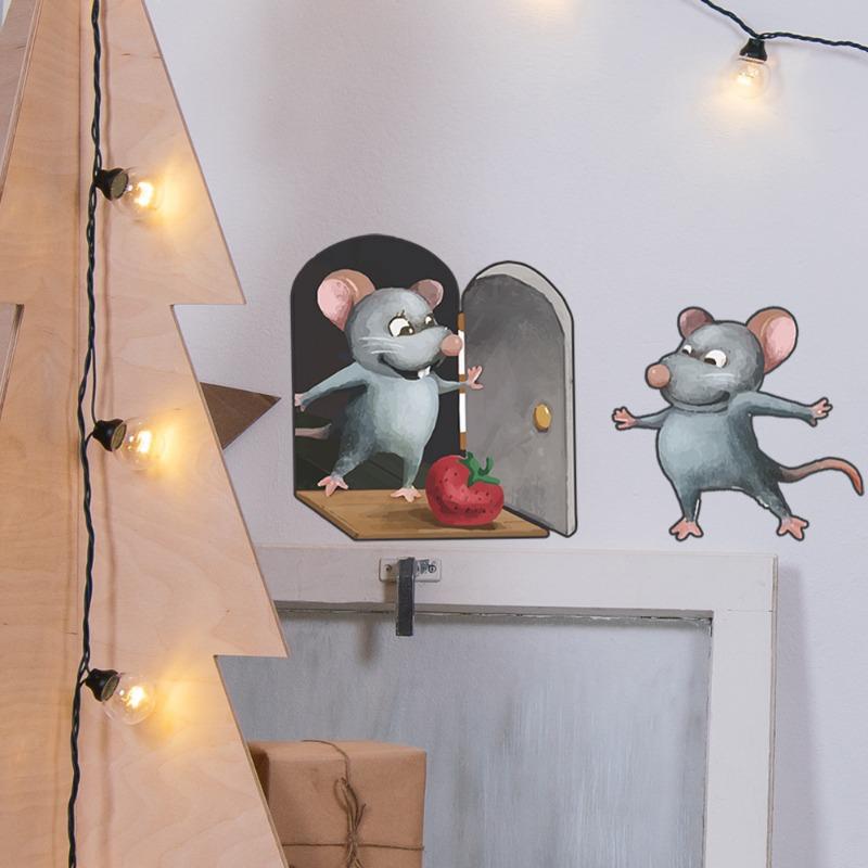 DZ900 Cartoon Zwei Kleine Mäuse Mauseloch Aufkleber zur Verschönerung von Schlafzimmer, Wohnzimmer und Heimwänden nach Belieben