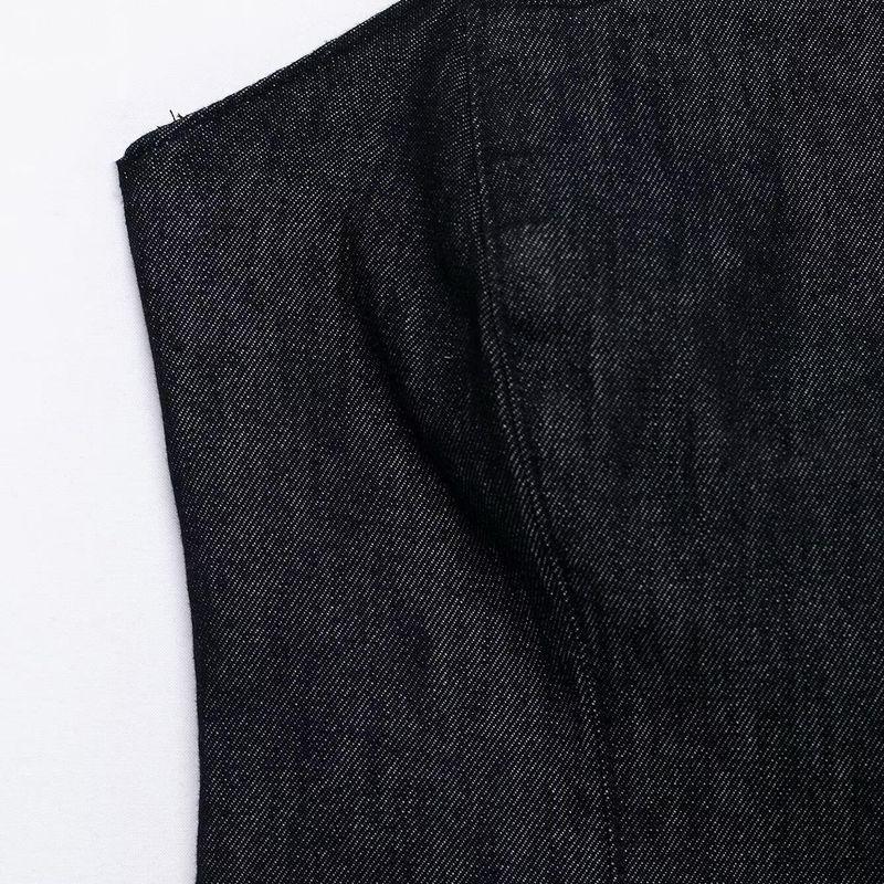 Kaslead New Arrival Women's Clothing Fashion Style Denim off-the-Shoulder Straight Collar Chest Wrap Tops 6929263