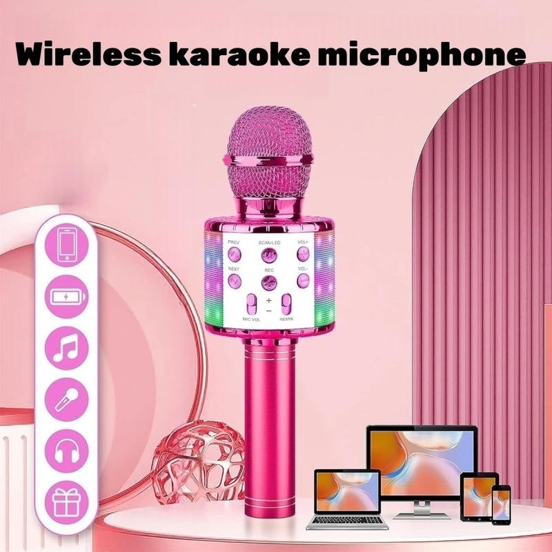 Amazmic Karaoke-Mikrofon für Erwachsene, Kabelloses Bluetooth-Mikrofon zum Singen, Tragbare Karaoke-Maschine mit LED-Leuchten
