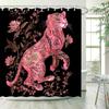 Eleganter Rosa Panther mit floralen Mustern Wasserdichter Duschvorhang für Badezimmer-Dekoration, Modernes Kunstdesign, Lebendige Farben
