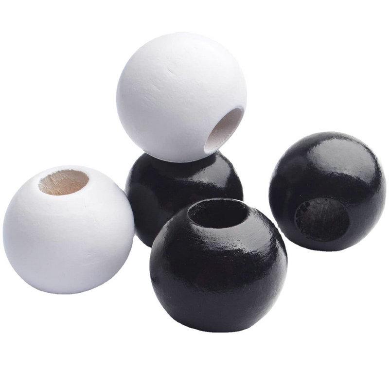 Round Wooden Beads Roller, White & Black Ball Spacer for Handmade Jewelry Accessories