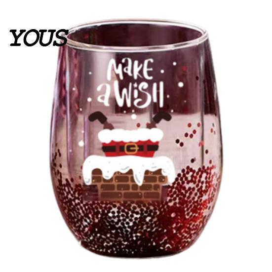 Vaso de Vidrio Transparente Rojo Verde con Lentejuelas de Doble Capa, con Decoración de Patrones de Papá Noel/Árbol Pequeño/Pila/Bolsa, Regalo de Navidad para Amigos Arena Movediza