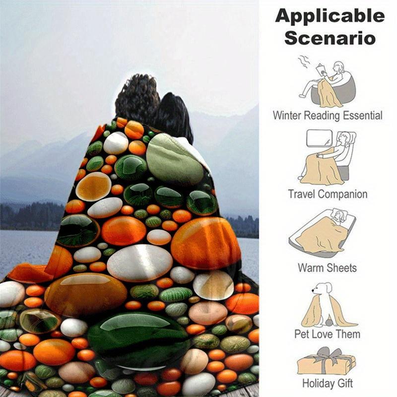 1pc Colored Stone Printing Lightweight Flannel Blanket, Comfortable and Warm Blanket, for Camping Sofa Bed and Couch Office, Gift