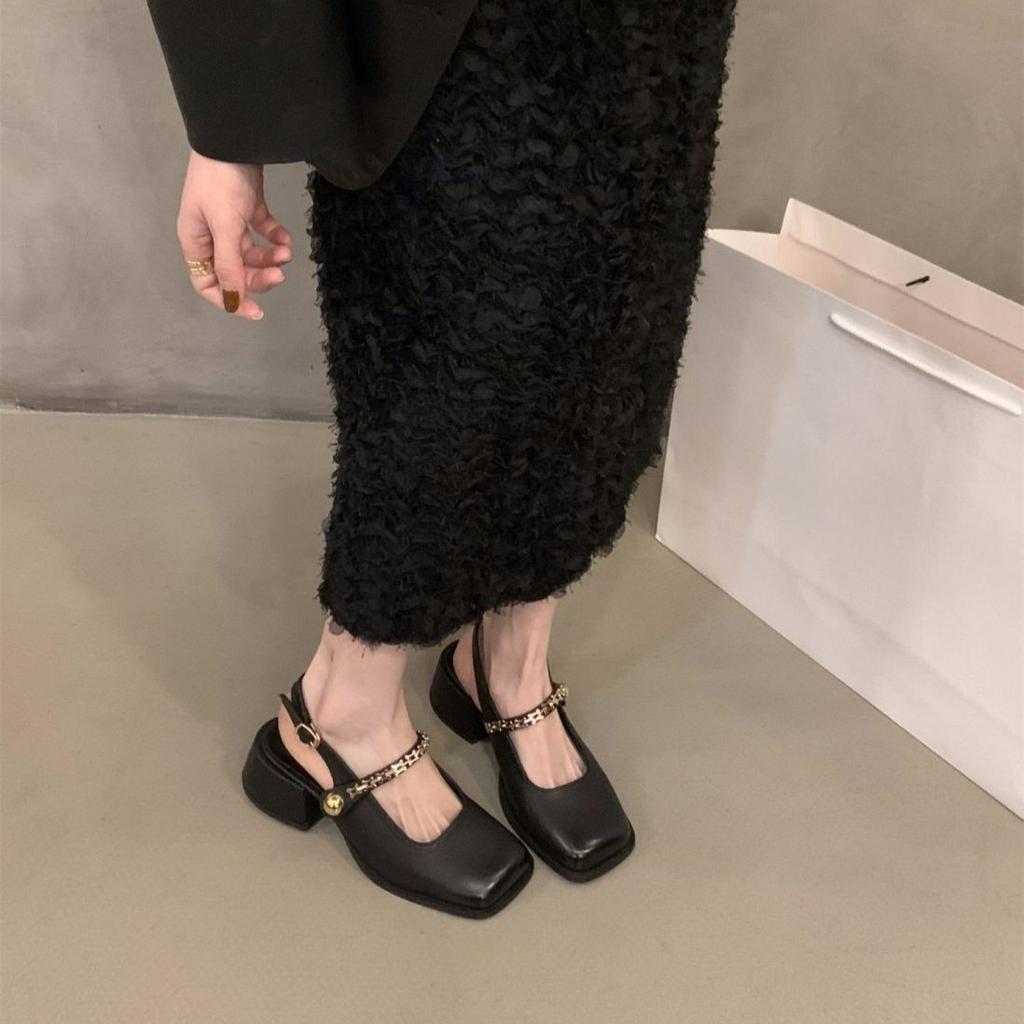 Woman Mary Jane Shoes Square Toe With Medium Heels Closed Sandals for Women Casual 2025 Luxury On Sale Asian Size Korea Footwear
