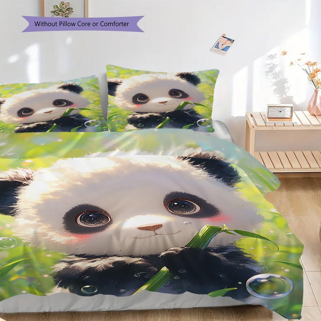 Panda Muster Bettwäsche Steppdecke Set Bettbezug Kissenbezug Heimdekoration Geburtstagsgeschenk (1 Bettbezug + 2 Kissenbezüge, ohne Füllung)