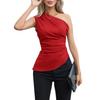 Spring Latest Style Elegant Off-shoulder Vest Sexy Pleated Slim Fit Slim Irregular Top for Women