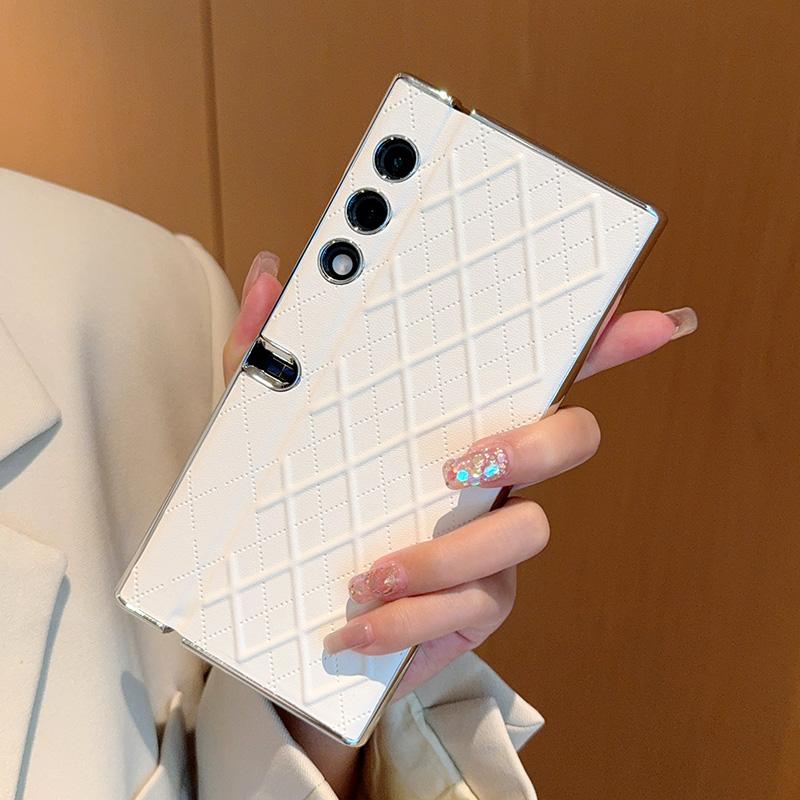 

For Honor V Purse Leather Foldable Case Cubical Diamond Grid Pattern Raised Camera Lens Protection Plating Silver Case Cover Artificial leather&Honor V Purse белый