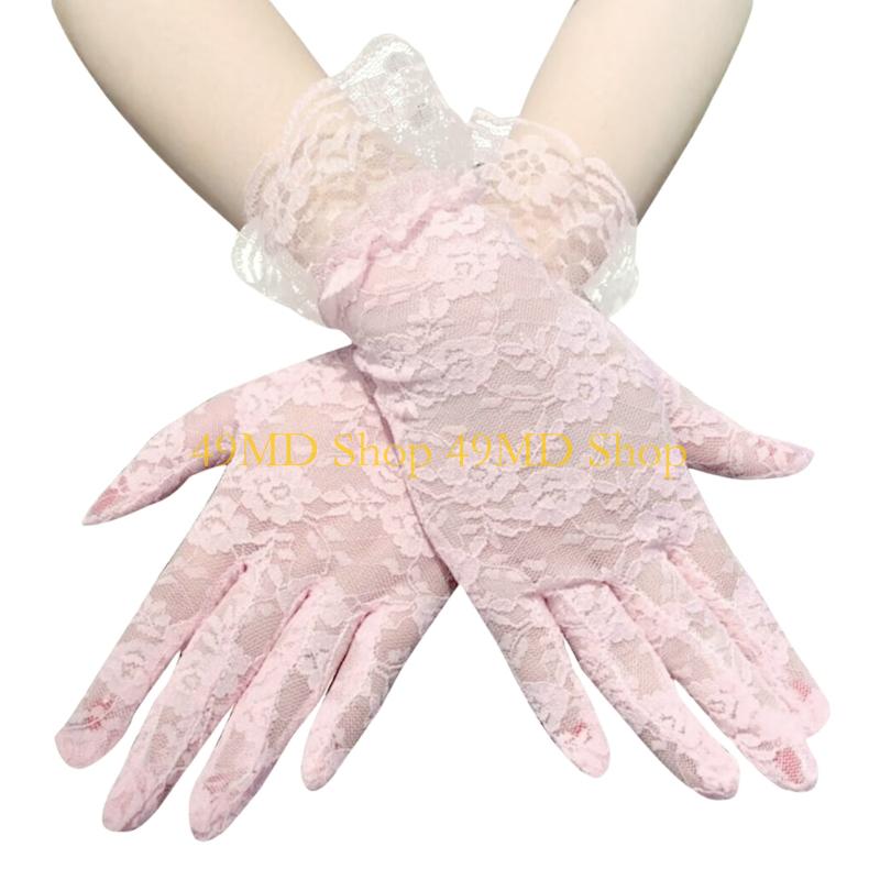 49MD 2pack Stage Performances Mittens Wedding Bridesmaids Mittens Laces Thin Gloves
