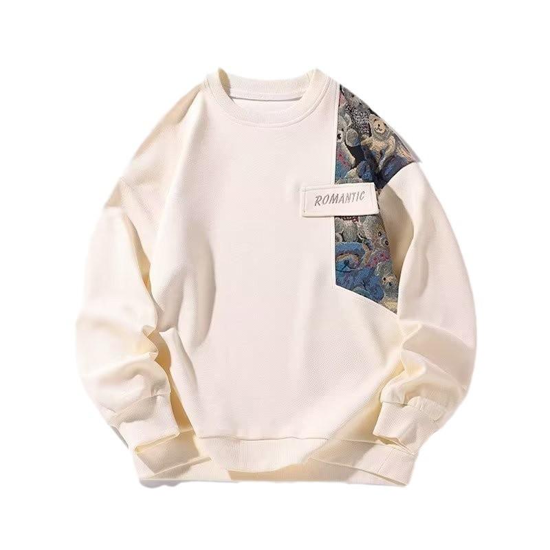 Men's 2024 American Chinese-Inspired Sweatshirt: Spring/Autumn, National Tide Fashion, Heavyweight, Plus Size, Loose Fit, Hoodless.