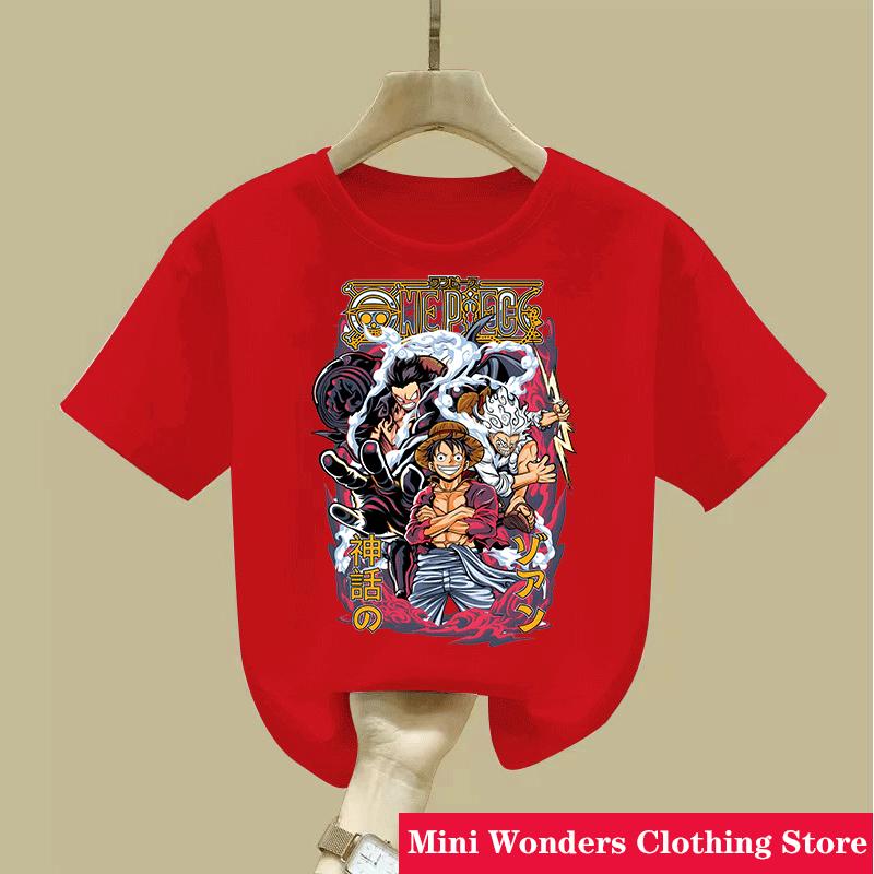 New One Pieces Luffy Summer Short Sleeve Anime Printed Tshirt Children Summer Cool Streetwear Boy Girl Kids Short Sleeve Tops