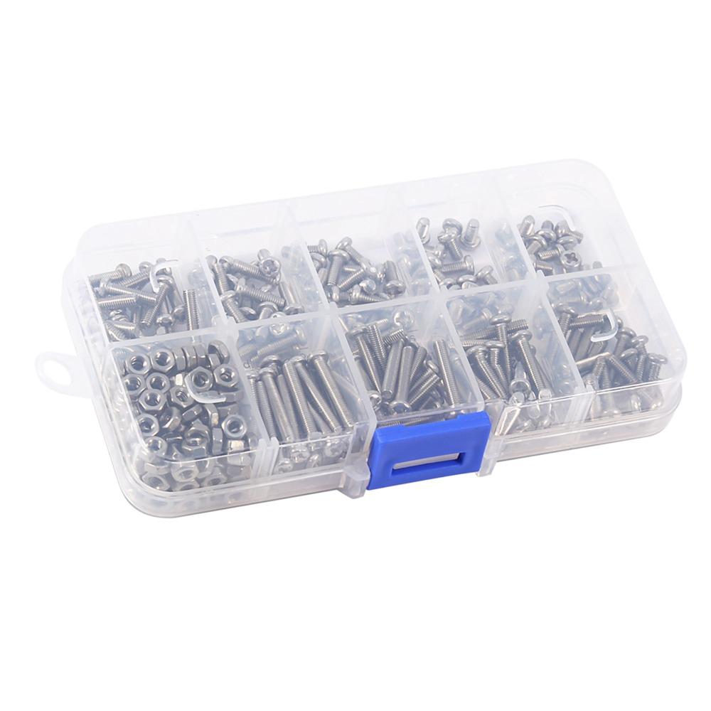 340PCS 304 Stainless Steel Nuts and Bolts Assortment Kit Metric M3 Full Thread Hardware Fastener Set