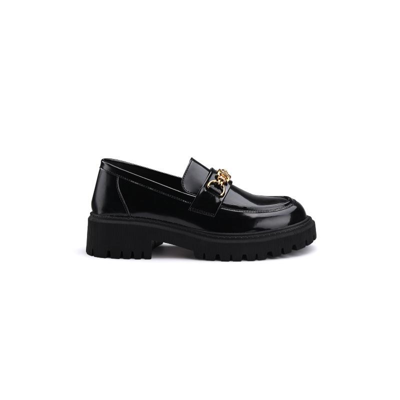 Sheepskin version~ Arc de Triomphe platform loafers women's British style black small leather shoes retro JK shoes genuine leather single shoes