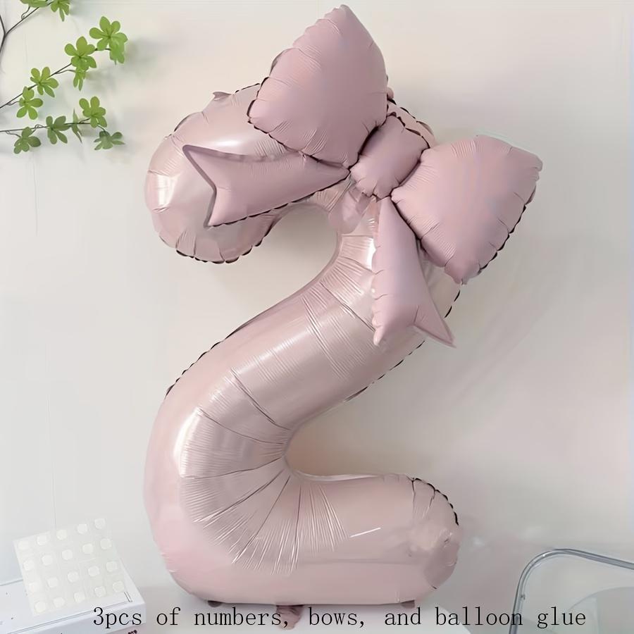 40 Inch Pink Aluminum Balloon with Number from 0 To 9 and Bow, Ideal for Birthday Party and Wedding Decorations for Girls