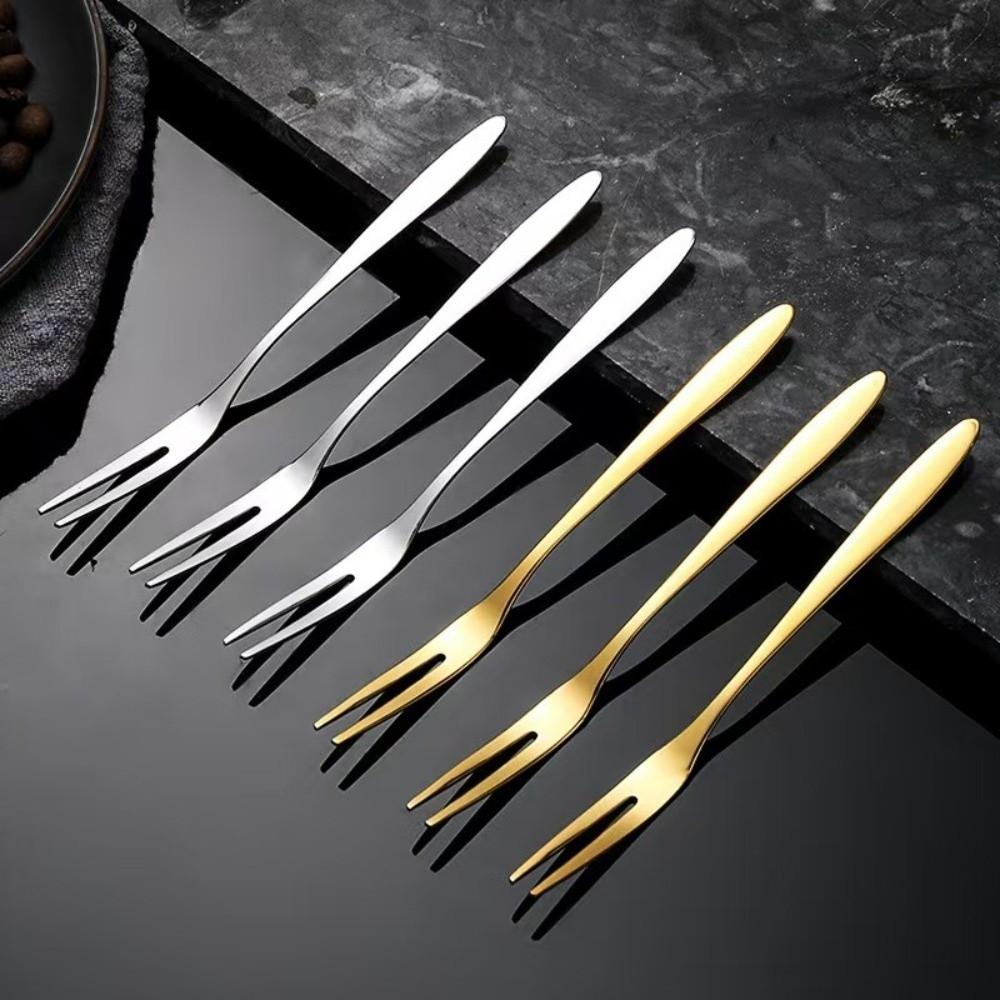 Stainless Steel Fruit Fork Tableware Long Handle Fruit Stick Food Picks Two-tine Small Toothpick Kitchen Accessories