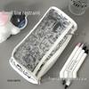 Puppy Design Transparent PVC Pencil Case, Large Capacity, Double Layer for Students