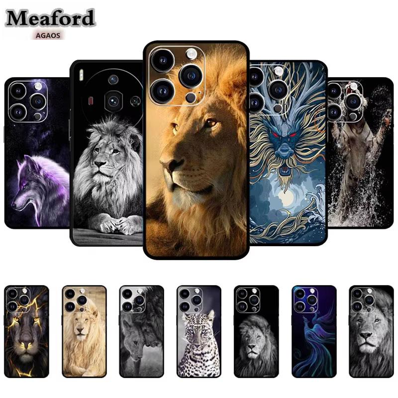 For Iphon 14 Luxury Phone Case Apple Iphone14 Pro Pro Max Plus Black TPU Soft Cover Silicone Shield Animal Lions Tiger Bunper