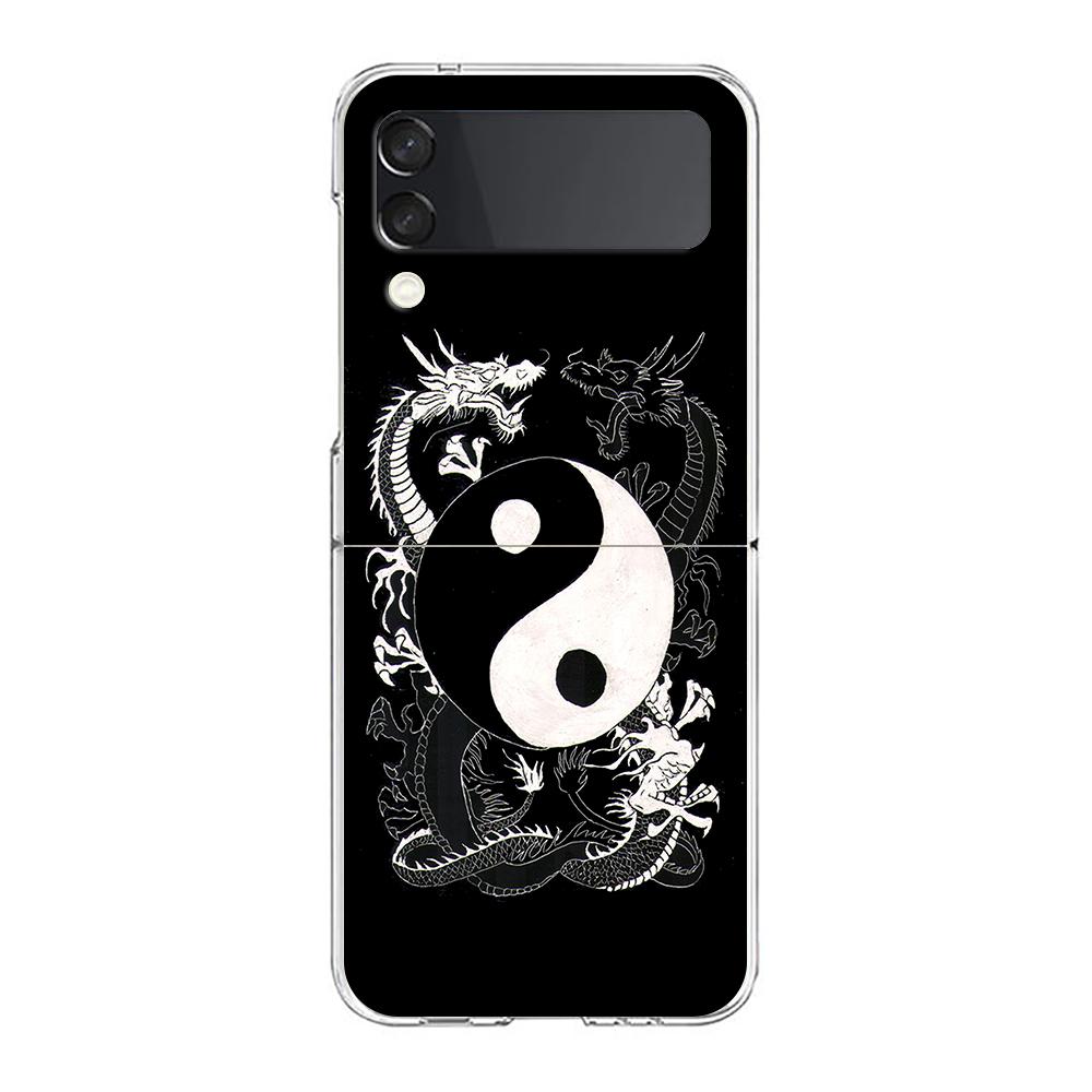 Dragon Design Clear Phone Case For Samsung Z Flip 4 5 Case Thin Transparent High Hard PC Shell On For Galaxy Z Flip 3 5 Cover