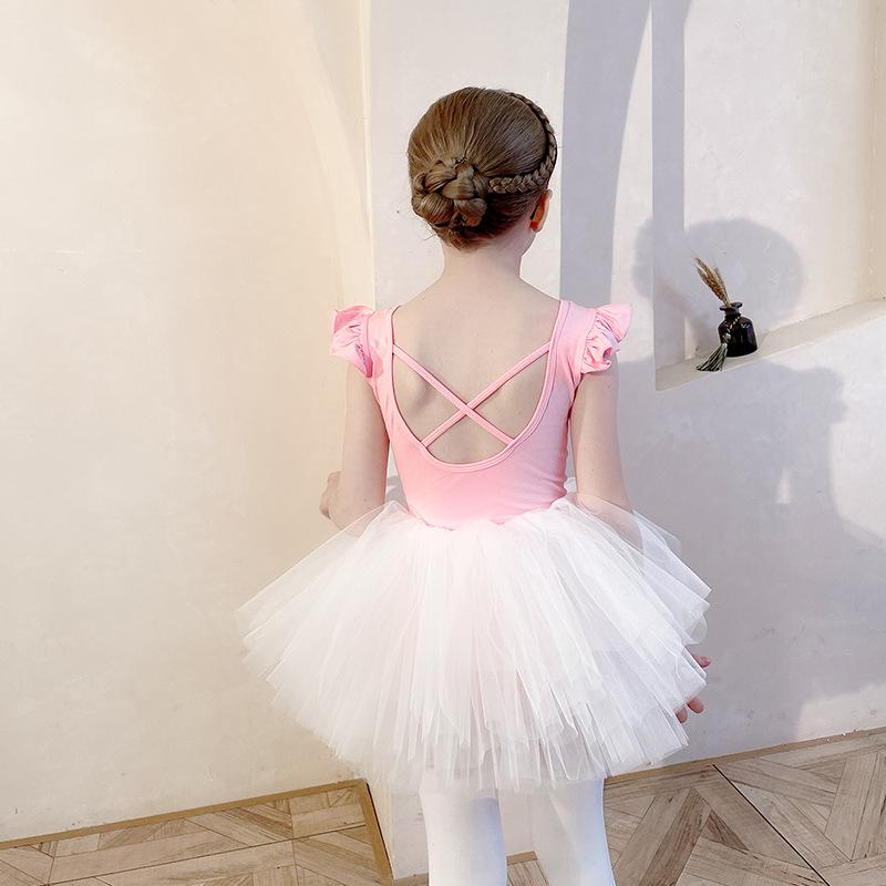 Girl Ballet Tutu Dress Professional Kids Gymnastics Dance Ruffles Long Short Sleeve Leotard Practice Ballet Costume Ballerina