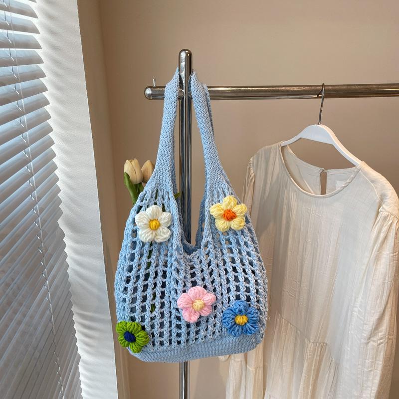 Large Capacity Hollow Knitted Bag Women's Summer New Versatile Single Shoulder Mother and Child Bag Woven Tote Bag