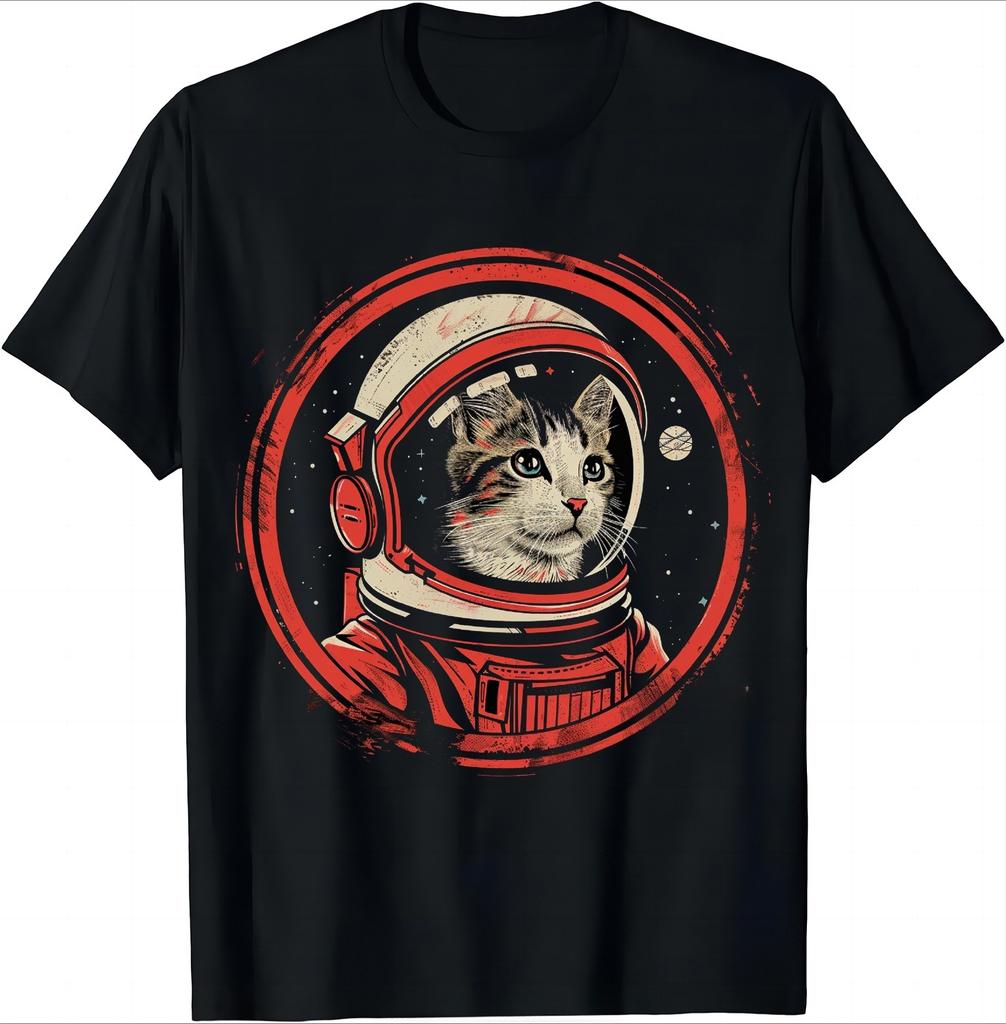 2025 Space Cat Courage Japanese Retro Kawaii Cute Astronaut Cat T-Shirt Cotton Unisex T-shirt Men's Clothing Fitness Tshirt