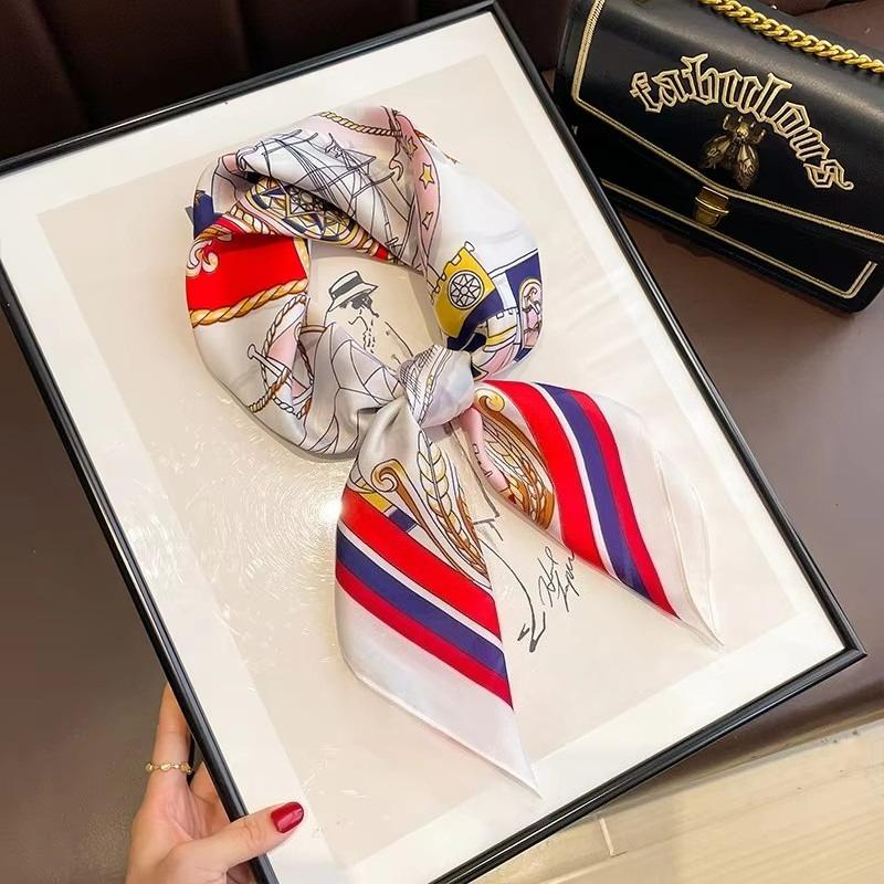Classics Print 70*70Cm Silk Square Scarf Women Fashion Soft Satin Hairband Neckerchief Tie Female Headband Foulard Bag Ribbon