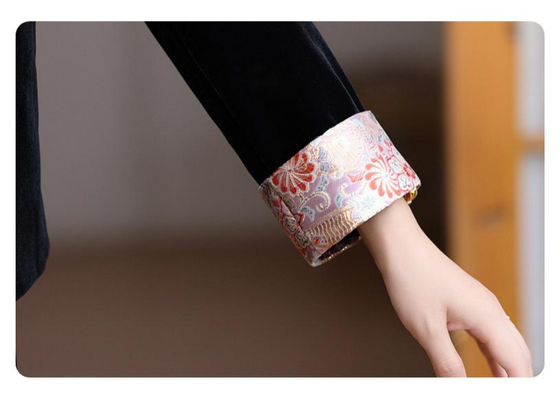 2025 Spring/Autumn Classic Chinese Style Velvet Two-Piece Set for Middle-Aged Women