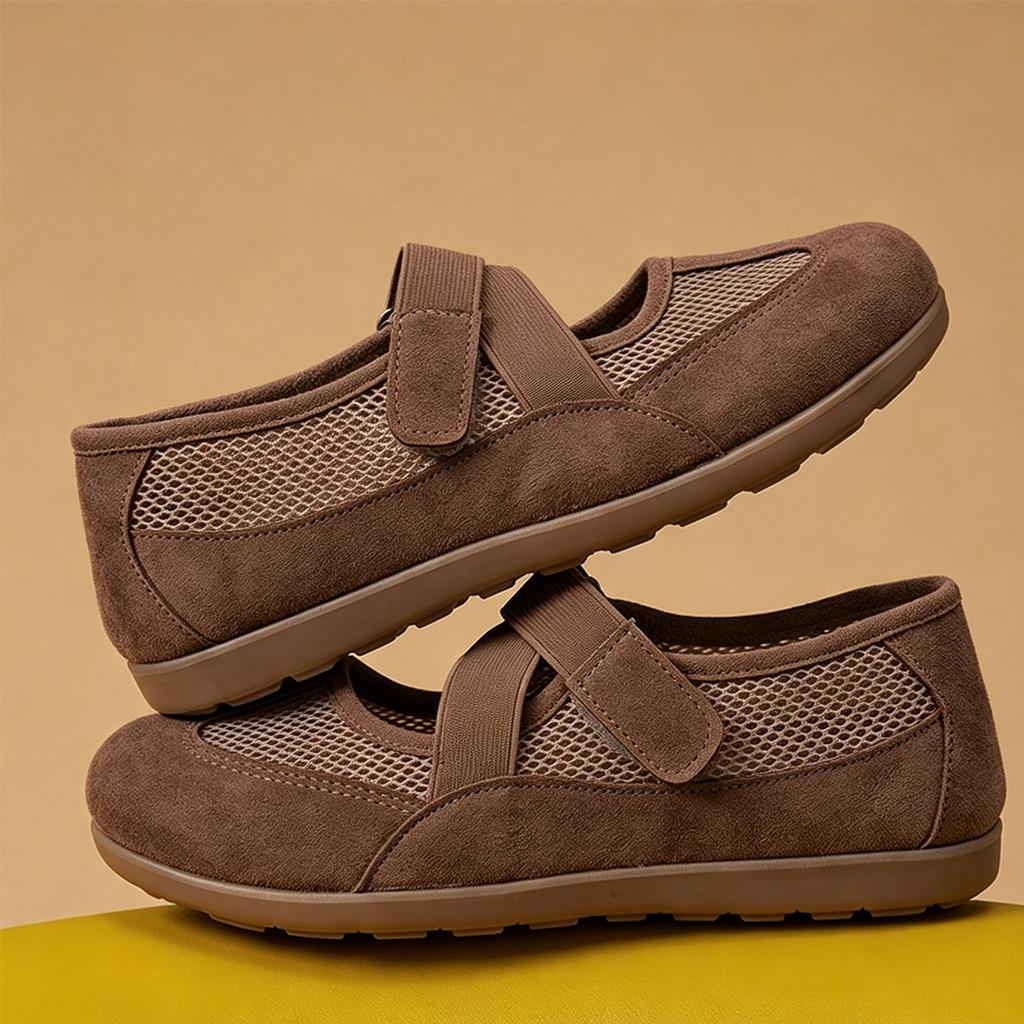 Summer Hollow Out Casual Outdoor Soft Sole Lightweight Breathable Mesh Flat Shoes with Adjustable Strap for Everyday Wear