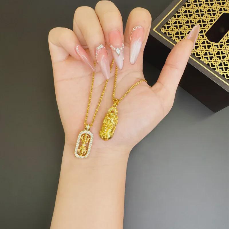 Ancient Vietnamese Gold Sand Pixiu Diamond Pestle Pendant Gourd Necklace