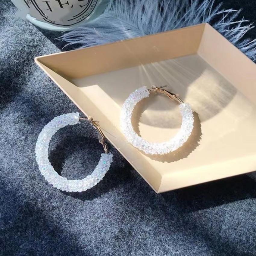 Fashion Crystal Hoop Earrings For Women Geometric Round Rhinestone Statement Earrings Shiny Jewelry Gift Accessories
