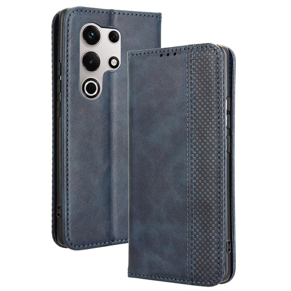 

For itel S25 Ultra Leather Case Wallet Stand Retro Texture Phone Cover Blue